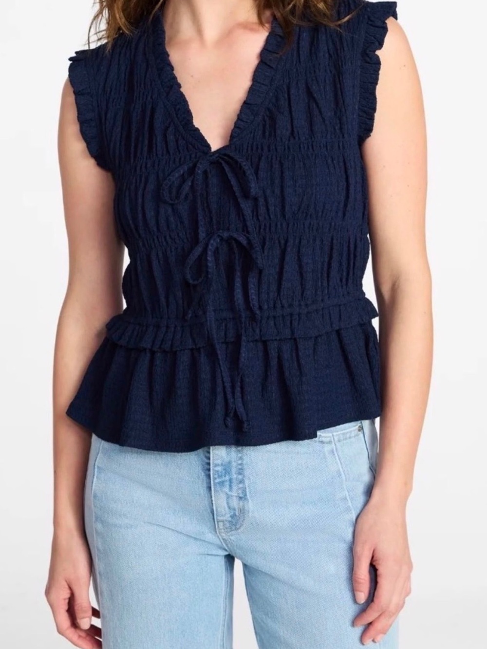 (229)Time and Tru Women's Textured Tie Front Top